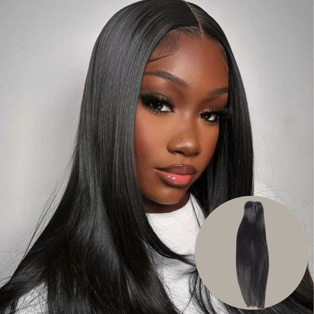 HD Real Scalp Straight Closure Wig – 100% Raw Human Hair, Natural Black, Pre-Plucked Hairline, Transparent HD Lace, Glueless, Sleek Protective Style