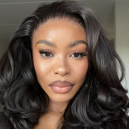HD Real Scalp Body Wave Closure Wig – 100% Raw Human Hair, Natural Black, Pre-Plucked Hairline, Transparent HD Lace, Glueless, Soft Wavy Texture