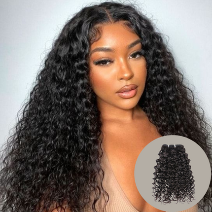 HD Water Wave Frontal Lace Wig – 100% Raw Human Hair, Natural Black, 13x4 Transparent Lace, Pre-Plucked Hairline, Glueless, Loose Wavy Texture