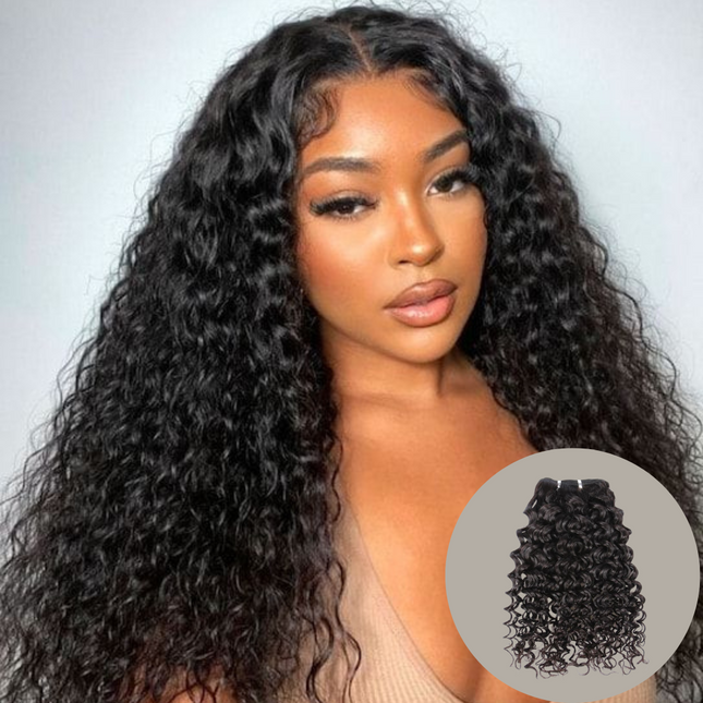 HD Water Wave Frontal Lace Wig – 100% Raw Human Hair, Natural Black, 13x4 Transparent Lace, Pre-Plucked Hairline, Glueless, Loose Wavy Texture