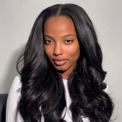 HD Real Scalp Body Wave Closure Wig – 100% Raw Human Hair, Natural Black, Pre-Plucked Hairline, Transparent HD Lace, Glueless, Soft Wavy Texture