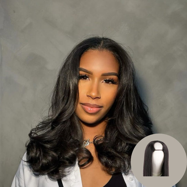 Body Wave U-Part Wig – 100% Raw Human Hair, Natural Black, Loose Flowing Waves, Glueless Easy Install, Lightweight & Breathable, Natural Blending