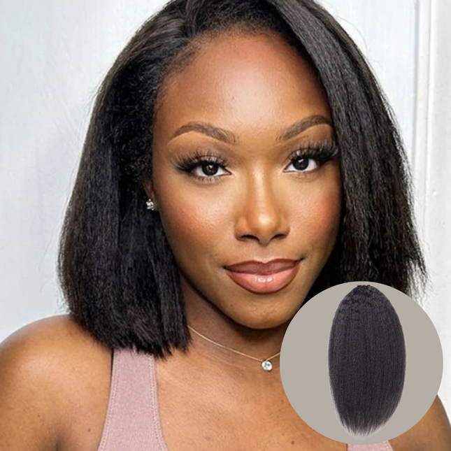 HD Real Scalp Yaki Straight Closure Wig – 100% Raw Human Hair, Natural Black, Pre-Plucked Hairline, Transparent HD Lace, Glueless, Relaxed Textured Look