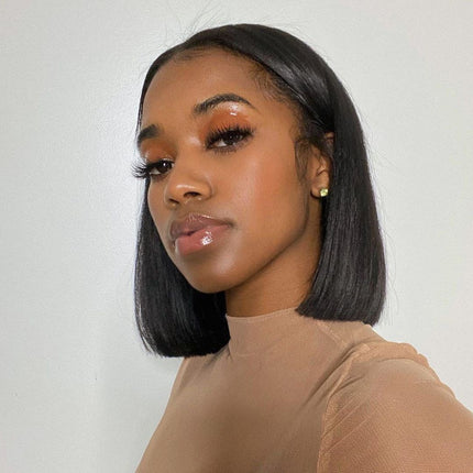 HD Real Scalp Straight Blunt Cut Bob Closure Wig – 100% Raw Human Hair, Natural Black, Pre-Plucked Hairline, Transparent HD Lace, Glueless, Chic Short Style
