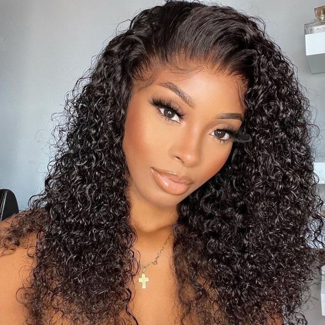 HD Water Wave Frontal Lace Wig – 100% Raw Human Hair, Natural Black, 13x4 Transparent Lace, Pre-Plucked Hairline, Glueless, Loose Wavy Texture