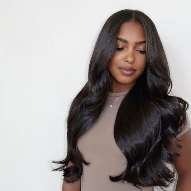 HD Body Wave Frontal Lace Wig – 100% Raw Human Hair, Natural Black, 13x4 Transparent Lace, Pre-Plucked Hairline, Glueless, Soft Flowing Waves