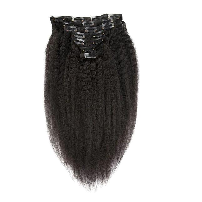 Set of black hair extensions with clips on a white background