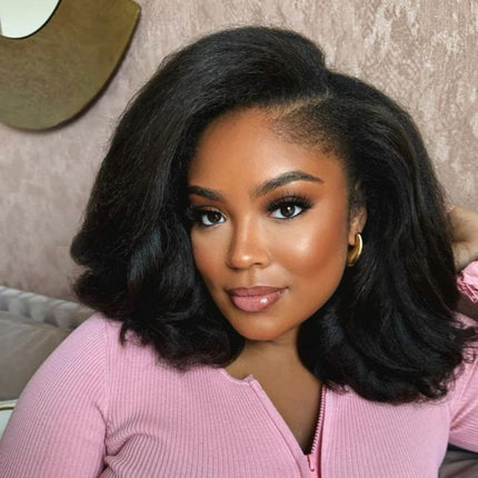 HD Real Scalp Full Volume Yaki Soft Closure Wig – 100% Raw Human Hair, Natural Black, Pre-Plucked Hairline, Transparent HD Lace, Glueless, Thick Blowout Look