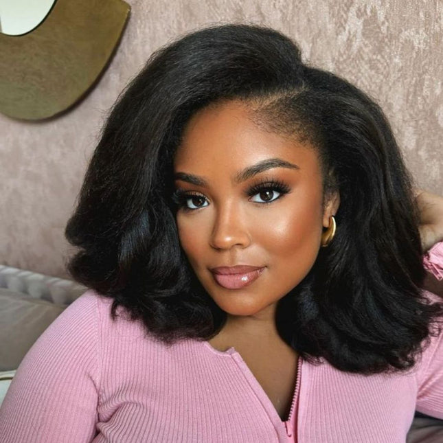 HD Real Scalp Full Volume Yaki Soft Closure Wig – 100% Raw Human Hair, Natural Black, Pre-Plucked Hairline, Transparent HD Lace, Glueless, Thick Blowout Look
