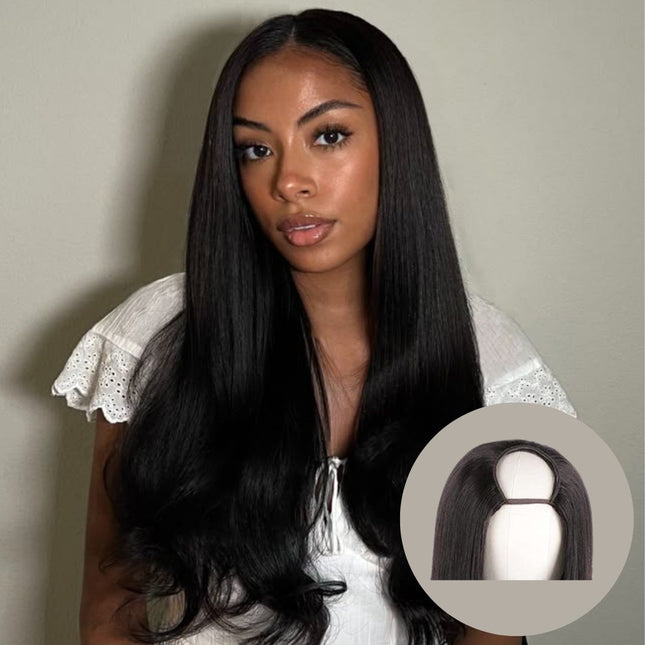 U-Part Wig – 100% Raw Human Hair, Natural Black, Glueless Easy Install, Lightweight & Breathable, Natural Blending, Versatile Styling & Protective Wear