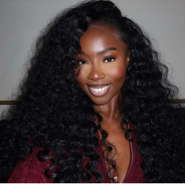HD Volume Curls Frontal Lace Wig – 100% Raw Human Hair, Natural Black, 13x4 Transparent Lace, Pre-Plucked Hairline, Glueless, Bold Defined Curls
