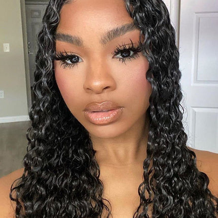 HD Water wave Closure Wig – 100% Raw Human Hair, Natural Black, Pre-Plucked Hairline, Transparent HD Lace
