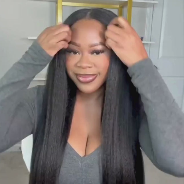 Yaki Straight U-Part Wig – 100% Raw Human Hair, Natural Black, Textured Straight Look, Glueless Easy Install, Lightweight, Natural Blending & Shine