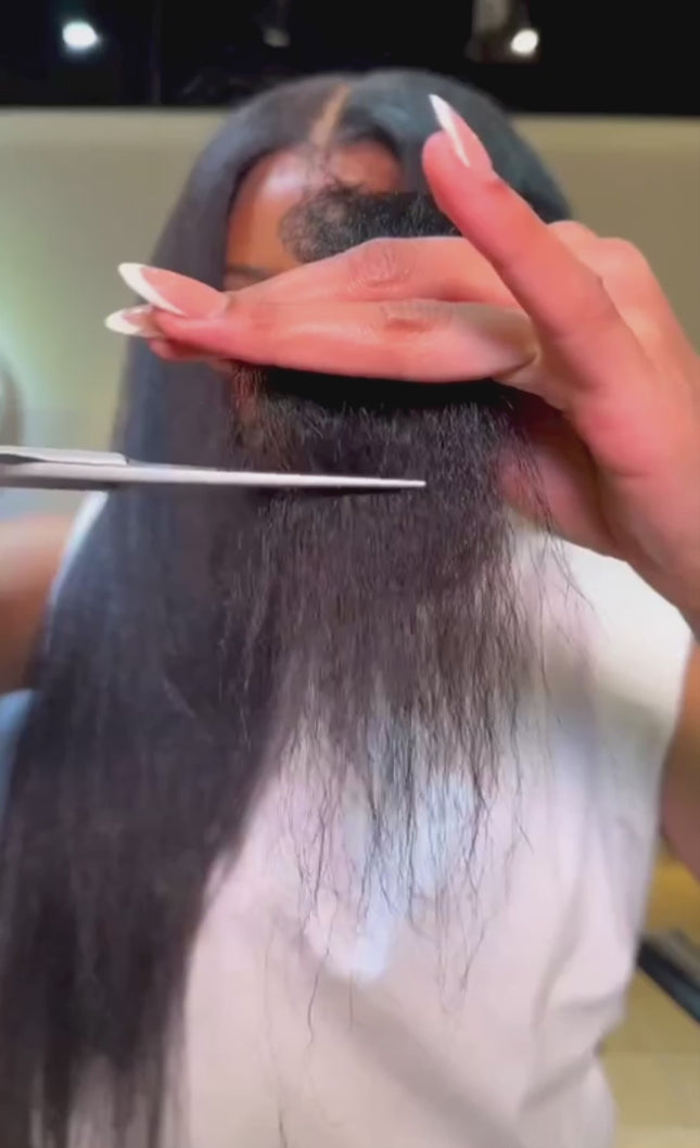 HD Real Scalp Yaki Straight Closure Wig – 100% Raw Human Hair, Natural Black, Pre-Plucked Hairline, Transparent HD Lace, Glueless, Textured Sleek Look