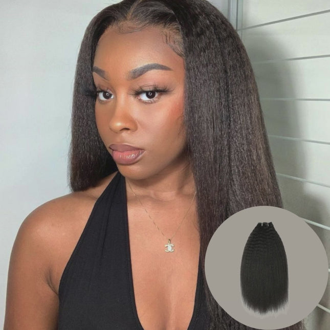 HD Real Scalp Yaki Straight Closure Wig – 100% Raw Human Hair, Natural Black, Pre-Plucked Hairline, Transparent HD Lace, Glueless, Textured Sleek Look