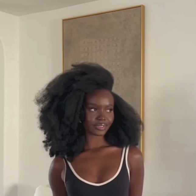 HD Real Scalp Soft Yaki Fro Closure Wig – 100% Raw Human Hair, Natural Black, Pre-Plucked Hairline, Transparent HD Lace, Glueless, Afro-Textured Volume