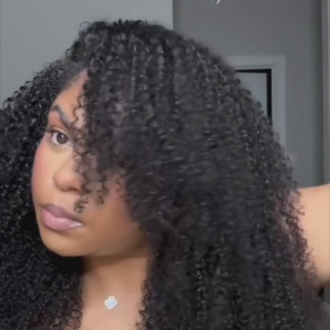 Kinky Curl U-Part Wig – 100% Raw Human Hair, Natural Black, Tight Springy Curls, Glueless Easy Install, Lightweight & Breathable, Natural Blending