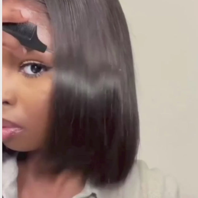 HD Real Scalp Straight Blunt Cut Bob Closure Wig – 100% Raw Human Hair, Natural Black, Pre-Plucked Hairline, Transparent HD Lace, Glueless, Chic Short Style